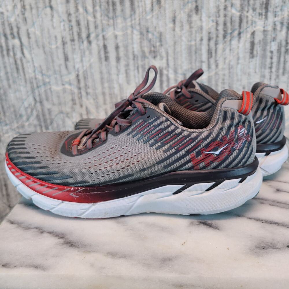 Hoka One One Clifton 5 Alloy/Steel Gray And Red Size 10 Men's - Picture 5 of 10